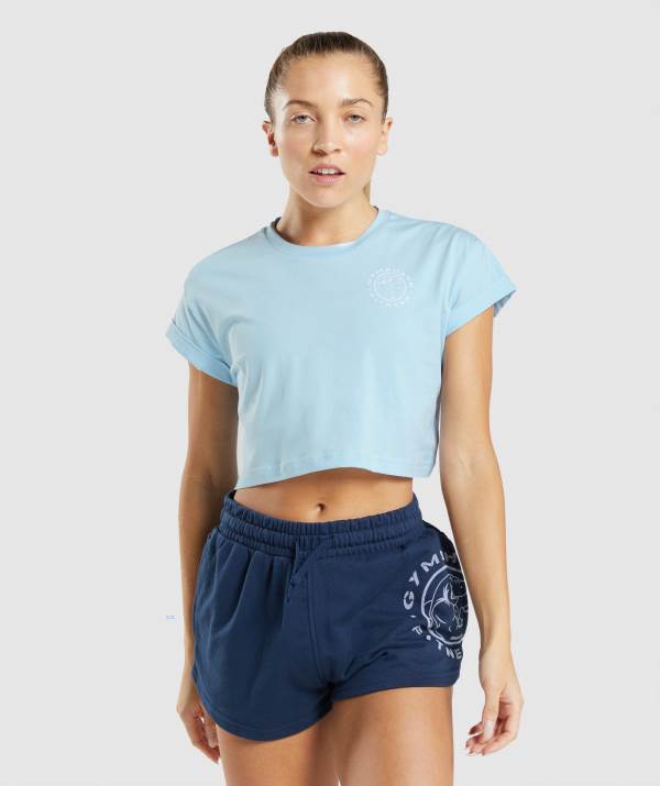 Damske Crop Top Gymshark Legacy Graphic Crop Tee Modre | DL4182957